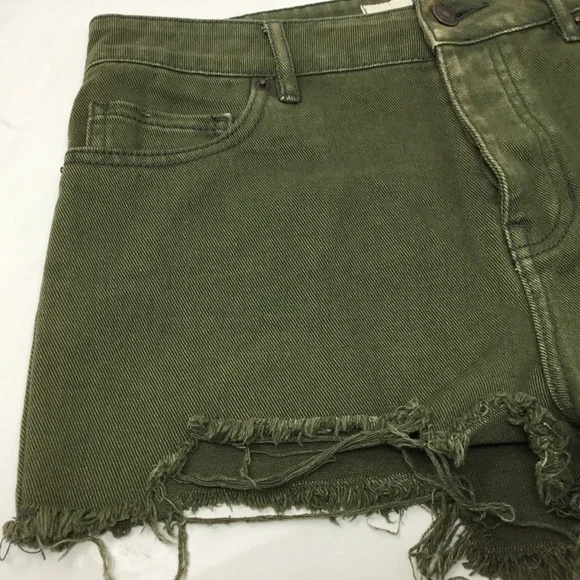 Brandy Melville Olive Green Denim Button Fly Cutoff Short - Picture 4 of 12